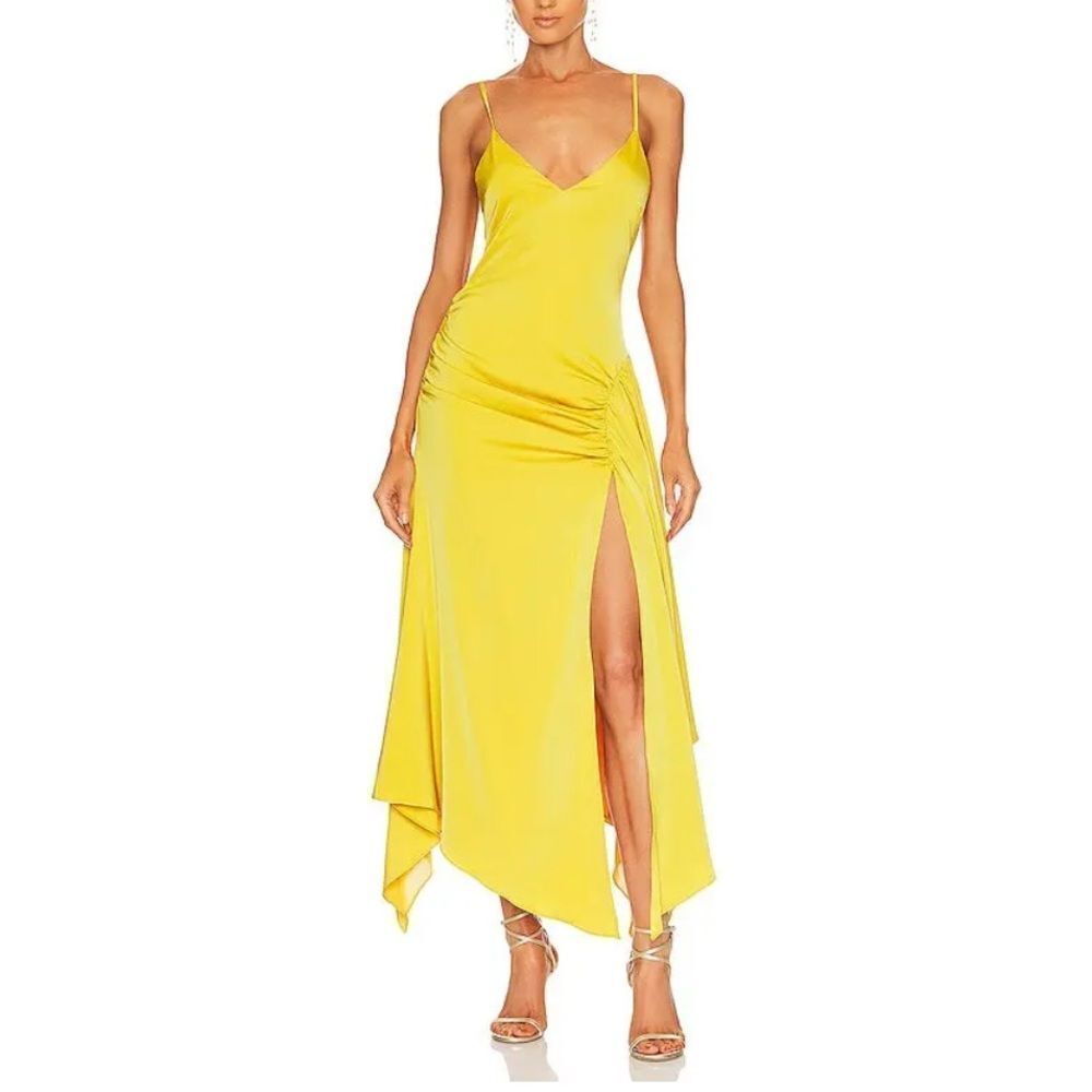 Nwt Nbd Evangeline Gown Yellow Gold Midi Slip Dress Revolve M